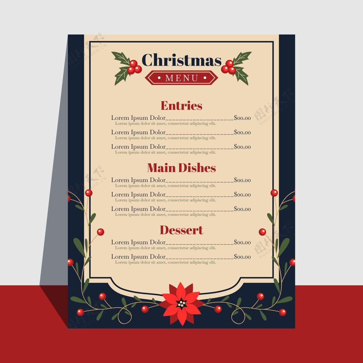 圣诞节平面设计圣诞菜单模板传统快乐设计